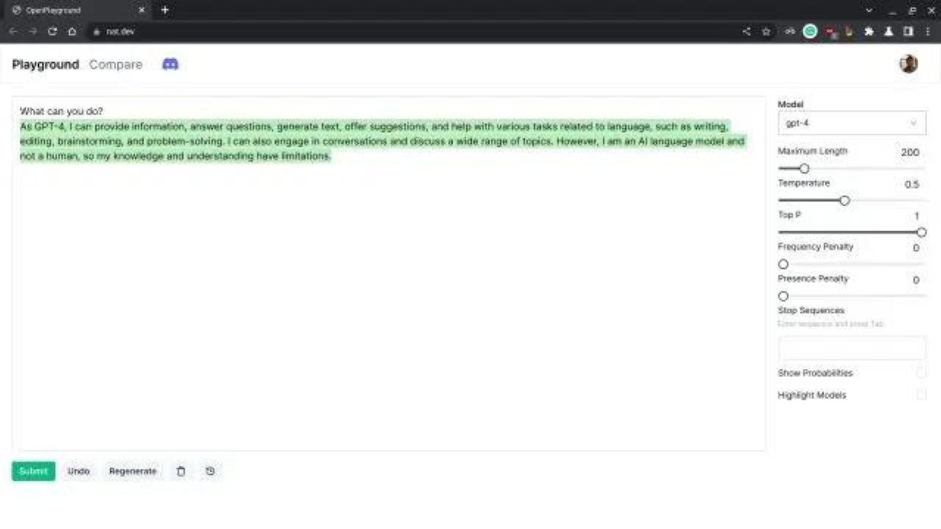 Nat.dev Open Playground